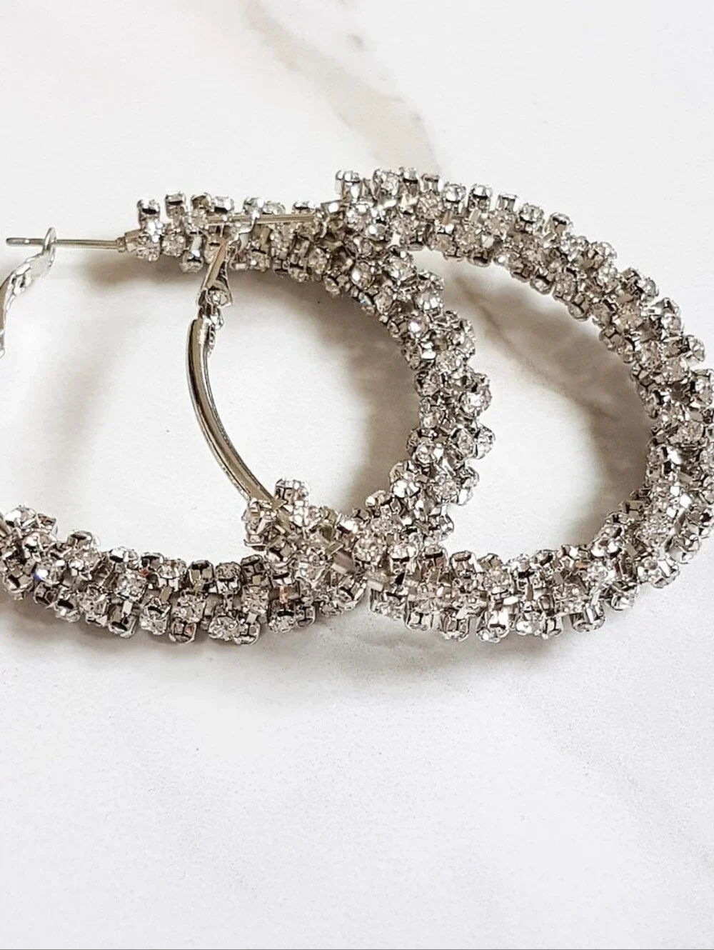 Silver Rhinestone Hoop Earrings - Picture 2 of 3